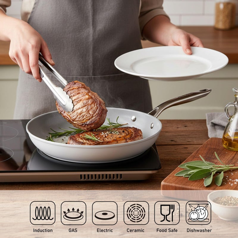 TECHEF - CeraTerra 8" & 12" Ceramic Nonstick Frying Pan Skillet, (PTFE, PFAS, and PFOA Free), Dishwasher Oven Safe, Stainless Steel Handle, Induction-Ready, Made in Korea (2-Piece Set) - Image 4